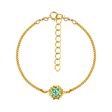 Pulsera Diamantes 1 Cuadrado Dorado Ajustable Aqua